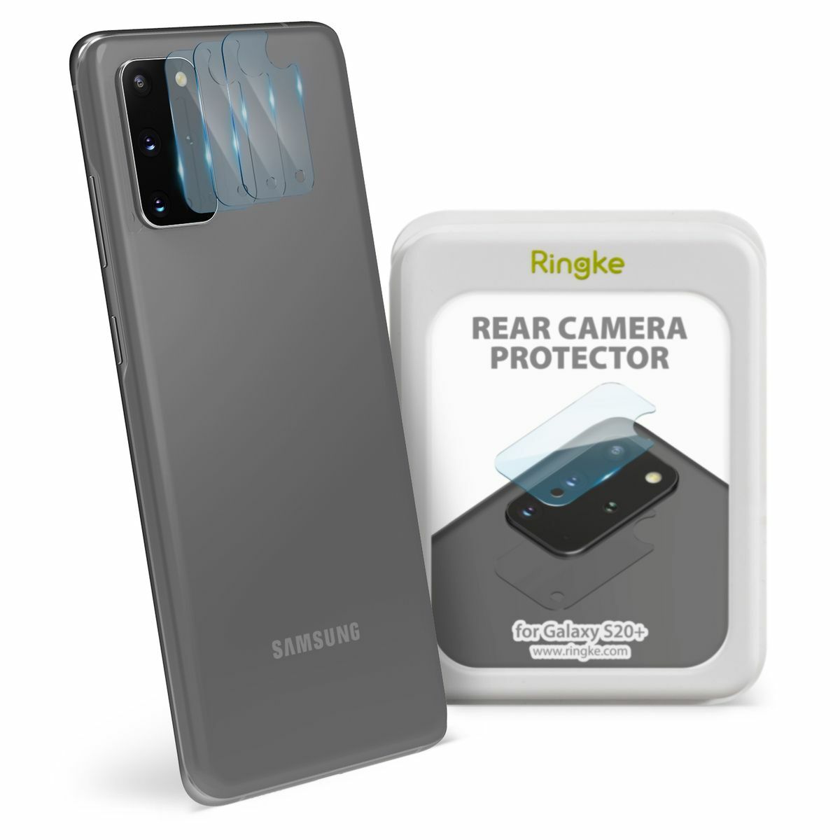 Kép 1/14 - Rinkge Galaxy S20+ kamera lencse védő, Invisible Defender, edzett üveg, (3pcs), Átlátszó