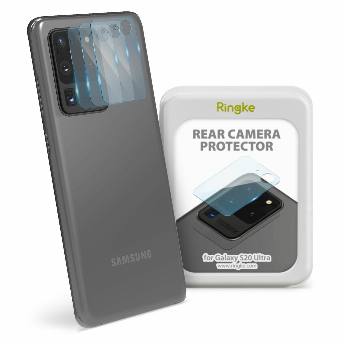 Kép 1/14 - Rinkge Galaxy S20 Ultra kamera lencse védő, invisible Defender, edzett üveg, (3pcs), Átlátszó