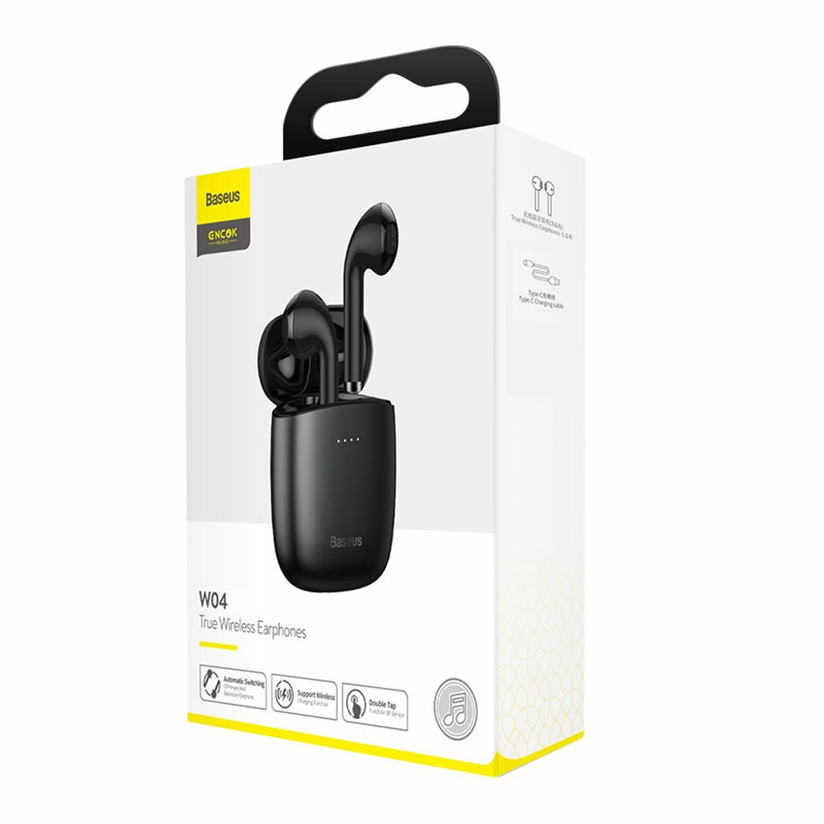 Kép 1/8 - Baseus fülhallgató, Bluetooth Encok W04 TWS Truly Wireless headset, fekete (NGW04-01)
