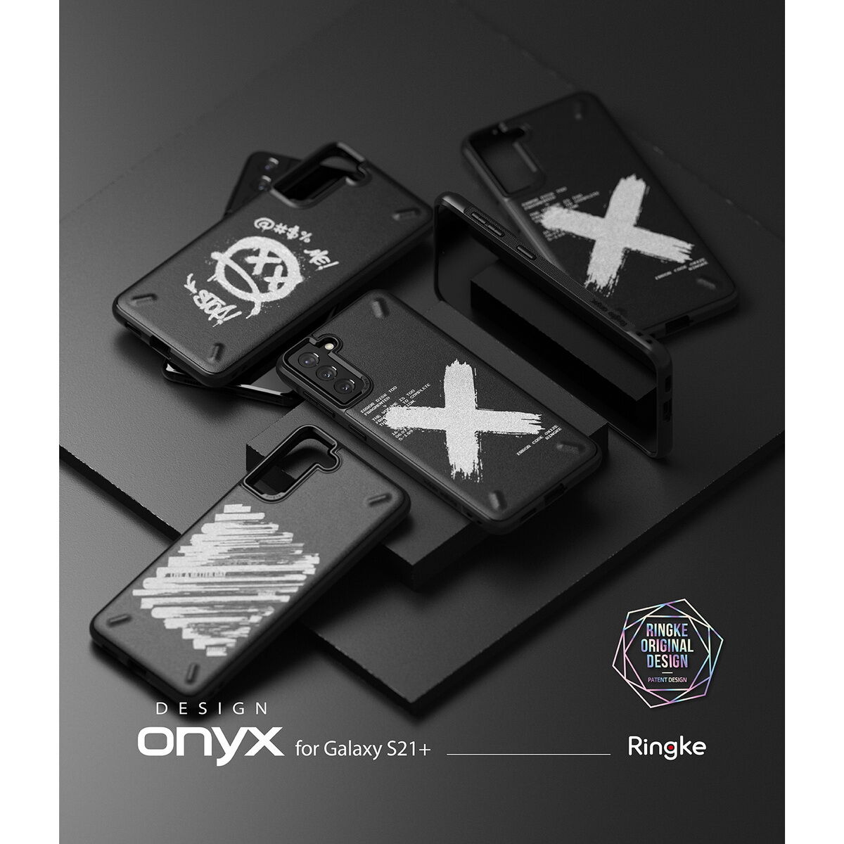 Kép 2/8 - Ringke Galaxy S21+ tok, Onyx Design Graffiti, Fekete