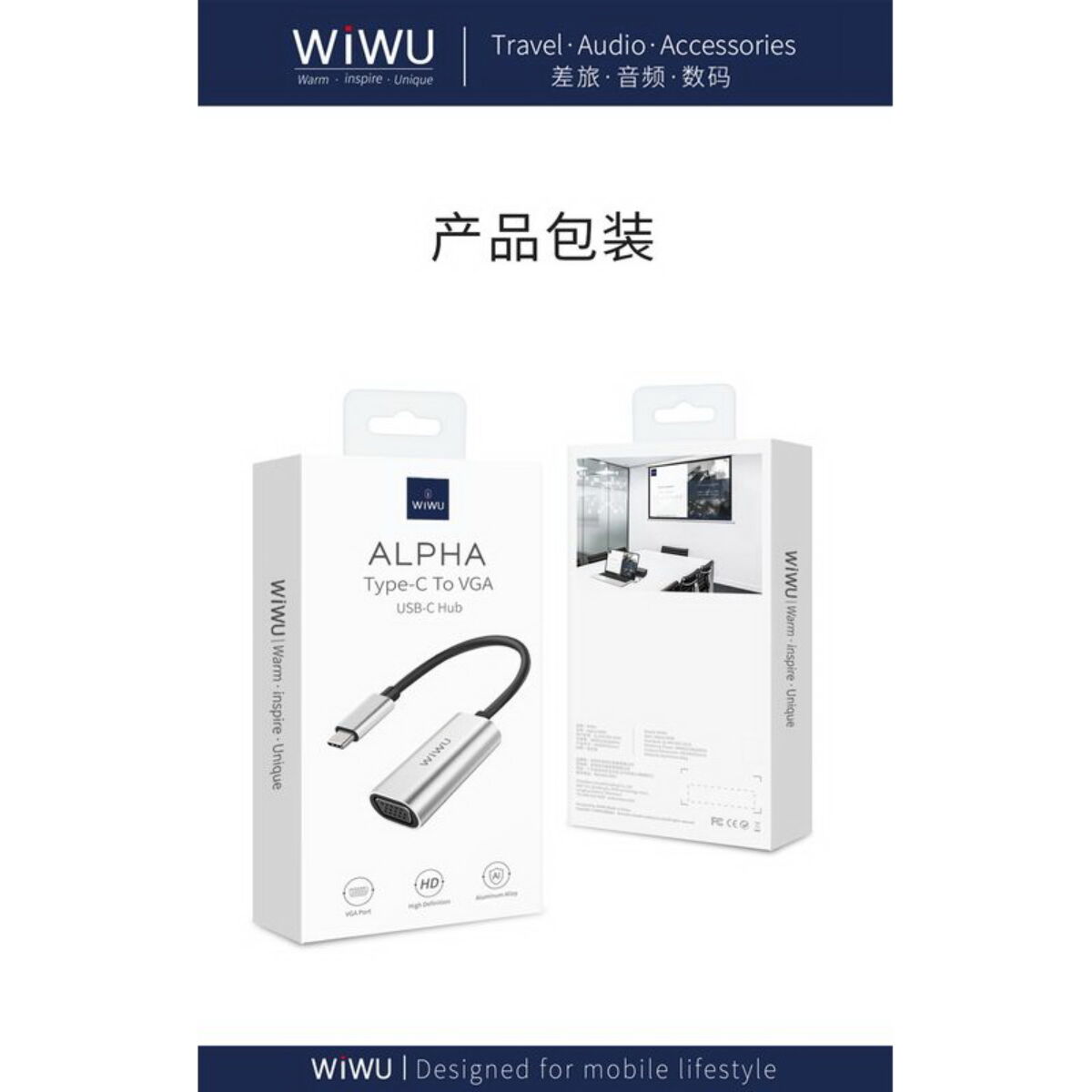 WiWU átalakító, Alpha Type-C - VGA adapter, 60 Hz frissitési frekvenciás monitorhoz, szürke