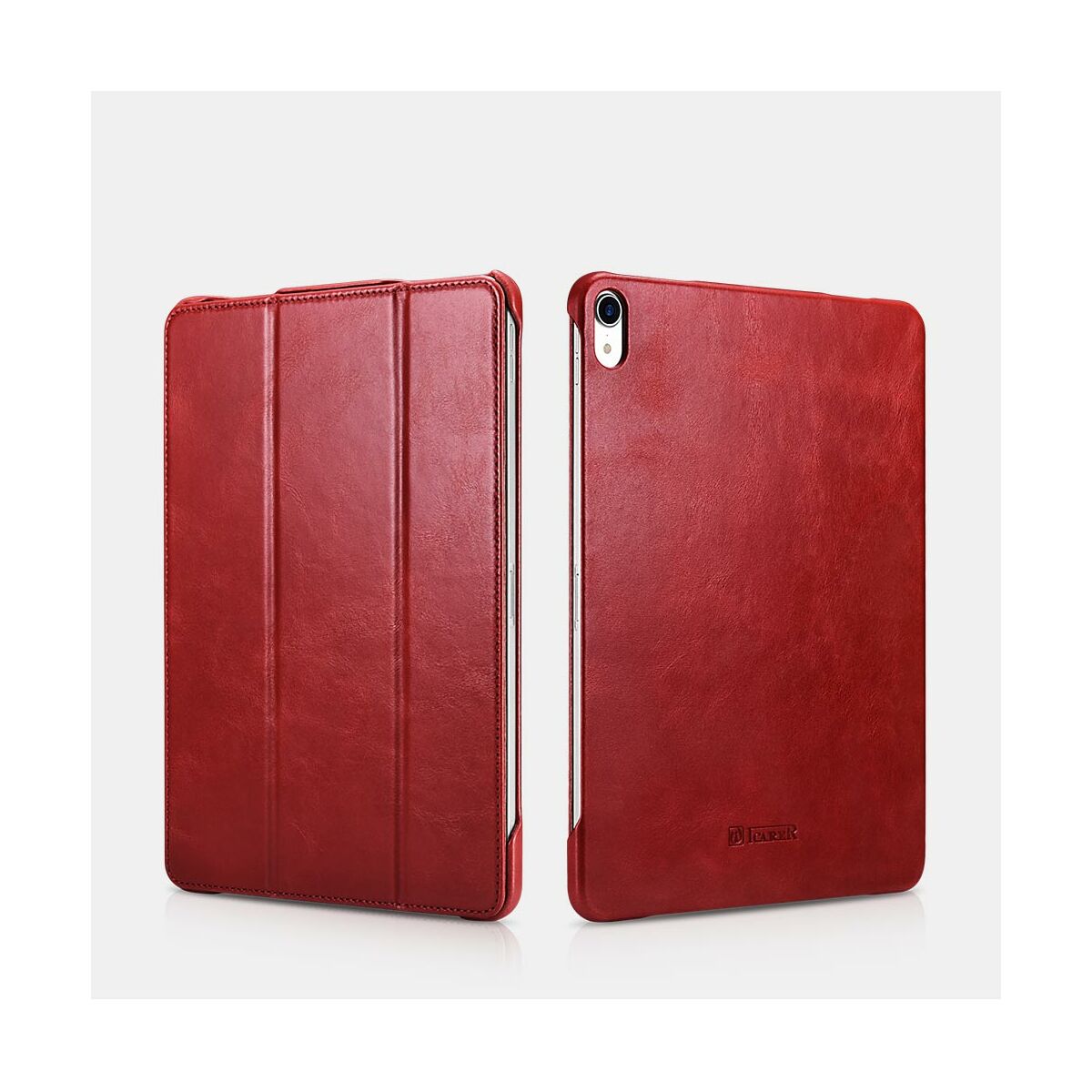 iCarer iPad Pro 11" (2018) tok, Vintage Valódi Bőr, oldalra nyíló, asztali tartó funkcióval, piros