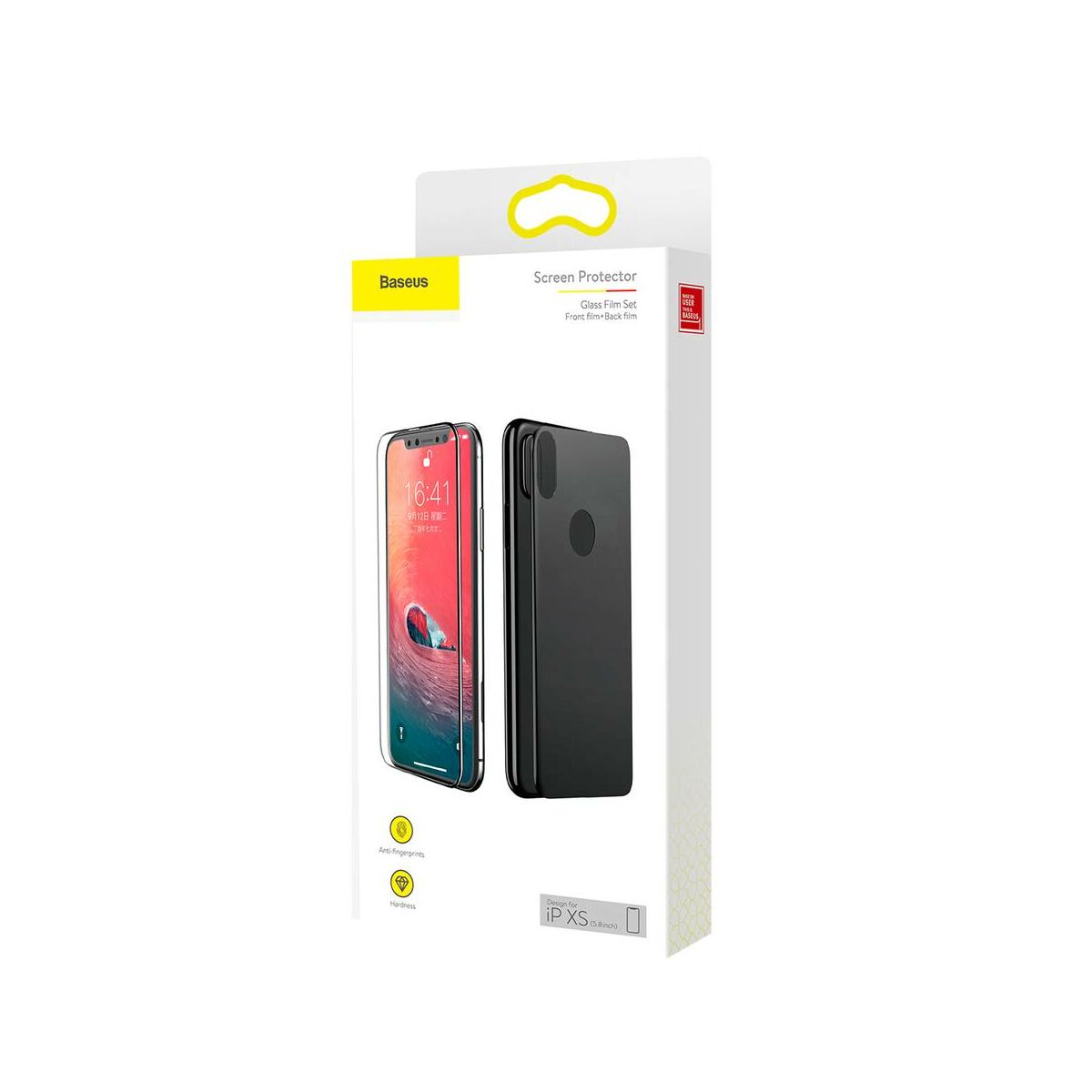 Baseus iPhone XS (5.8") 0.3 mm, kijelzővédő üvegfólia (előlap + hátlap), fekete (SGAPIPH58-TZ01)