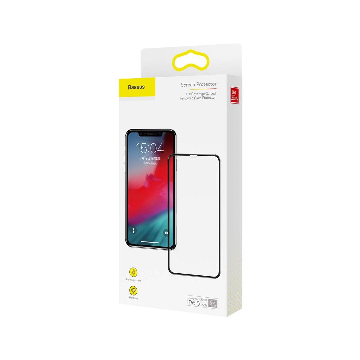 Baseus iPhone XS Max (6.5") 0.3 mm, teljes felületre edzett üveg kijelzővédő fólia, fekete (SGAPIPH65-KC01)