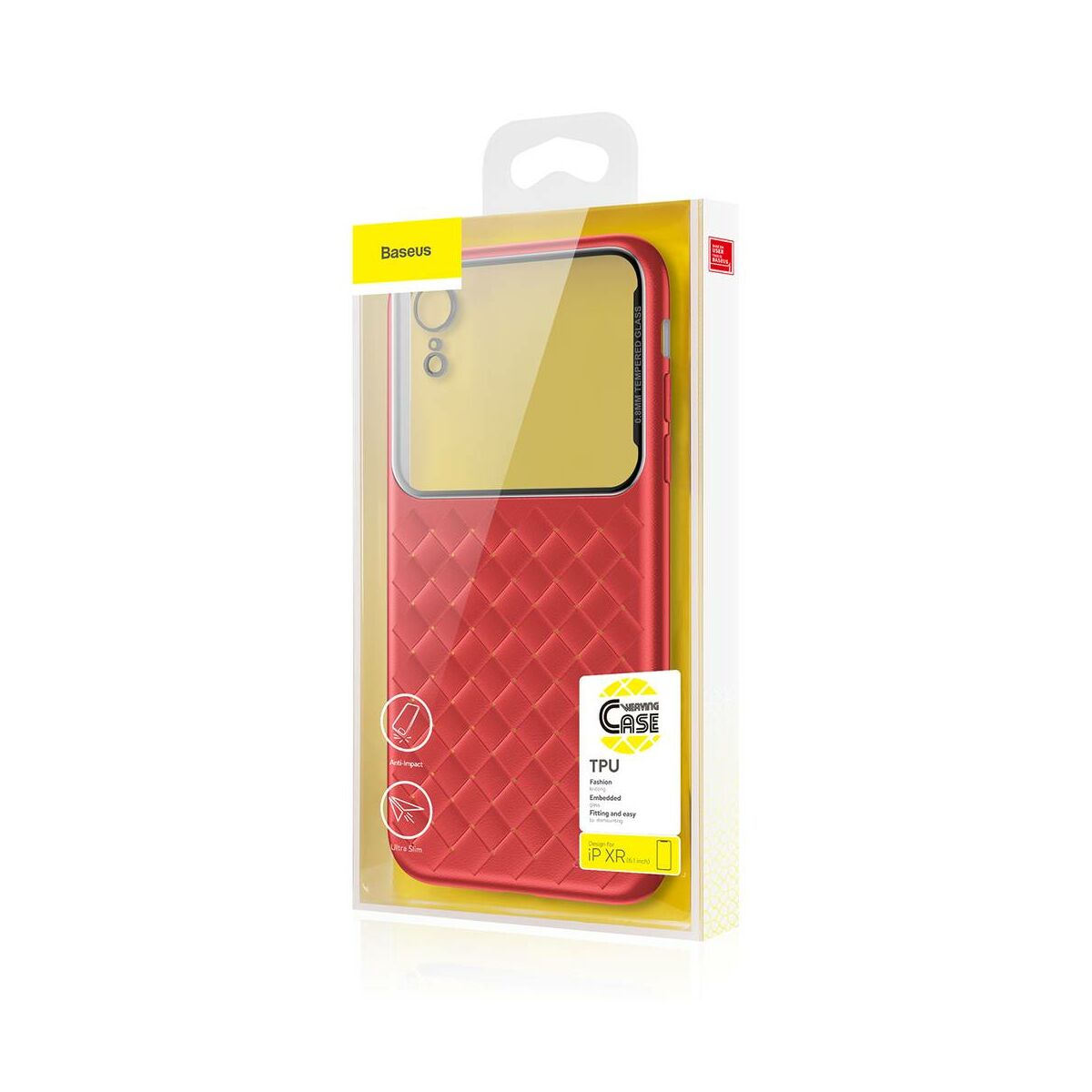 Kép 1/8 - Baseus iPhone XR üveg &amp; tok, BV Weaving, piros (WIAPIPH61-BL09)