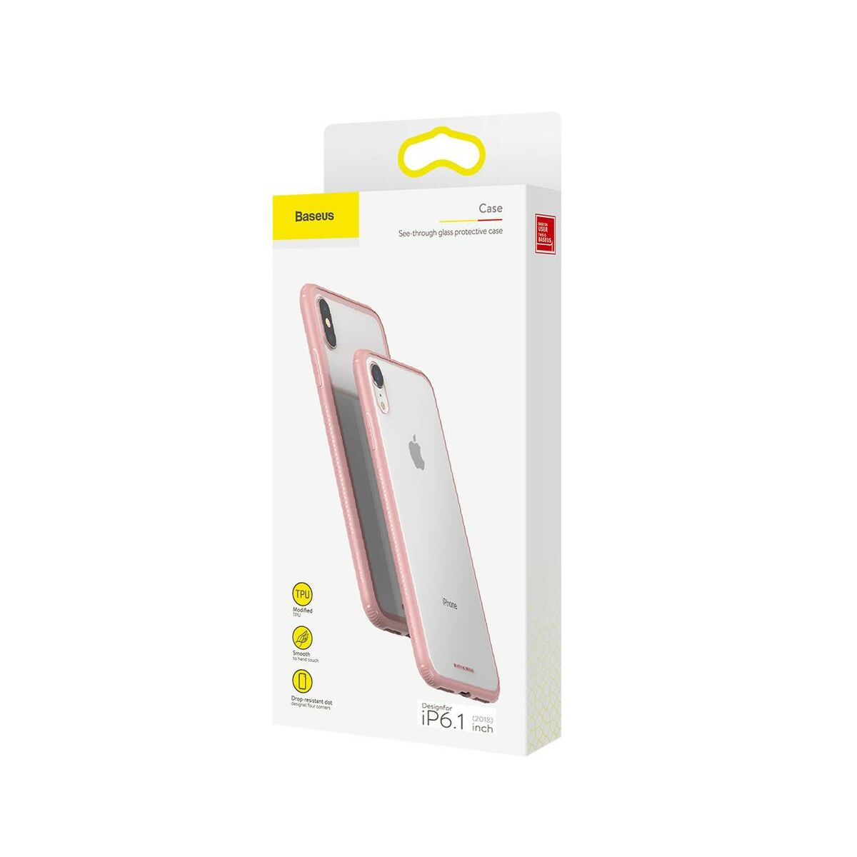 Baseus iPhone XR tok, átlátszó, oldalkerettel, rózsaszín (WIAPIPH61-YS04)