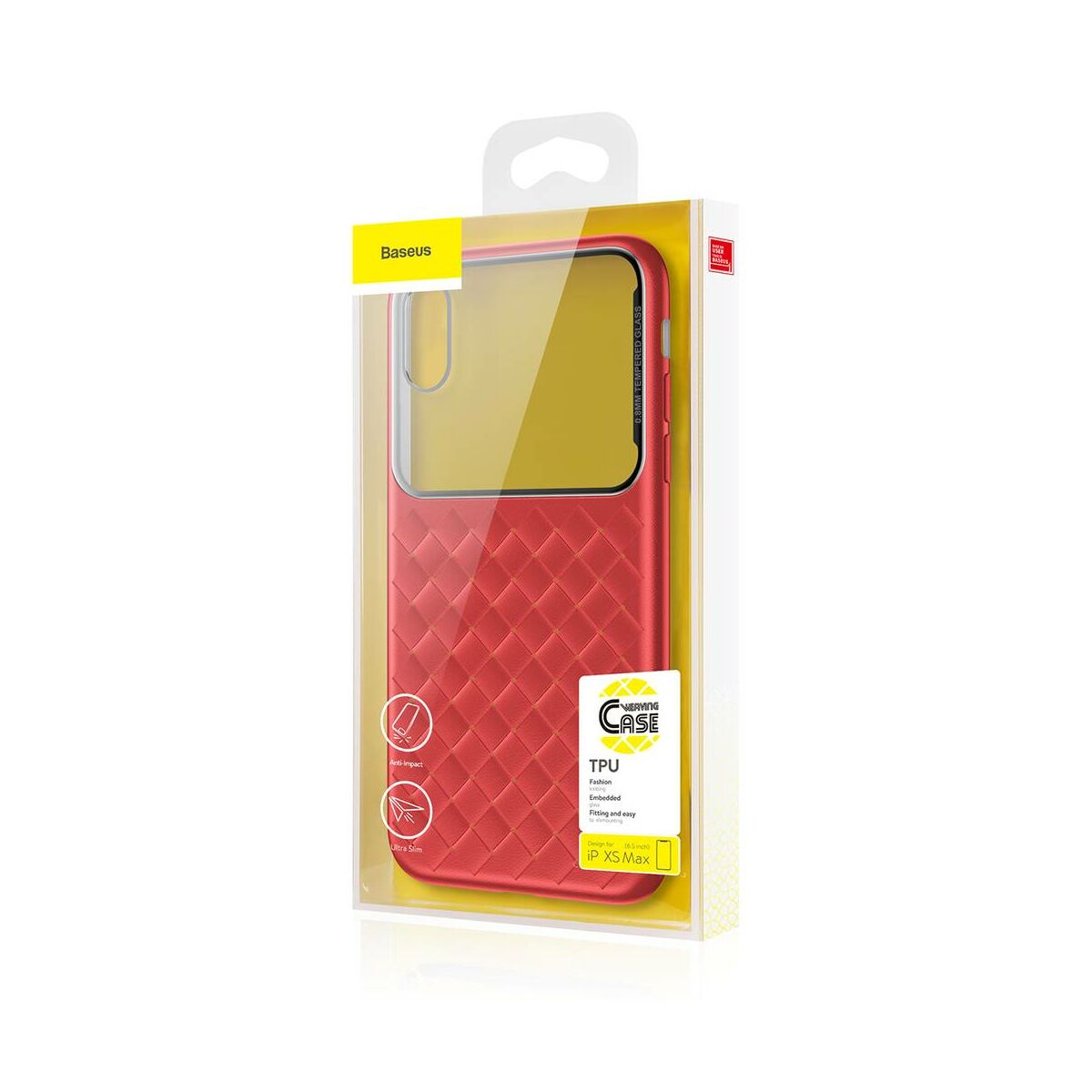 Kép 1/8 - Baseus iPhone XS Max üveg & tok, BV Weaving, piros (WIAPIPH65-BL09)