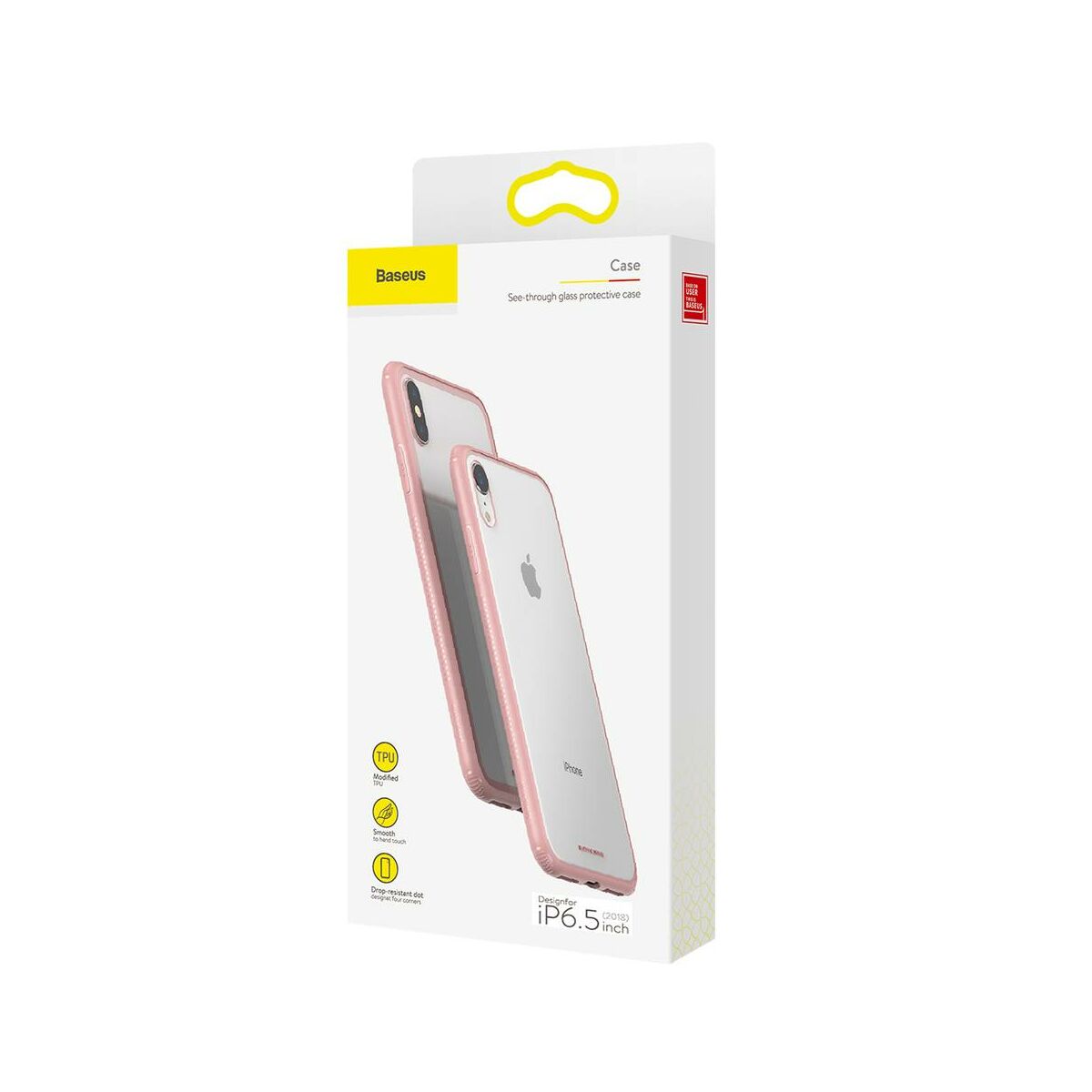 Baseus iPhone XS Max tok, átlátszó, oldalkerettel, rózsaszín (WIAPIPH65-YS04)