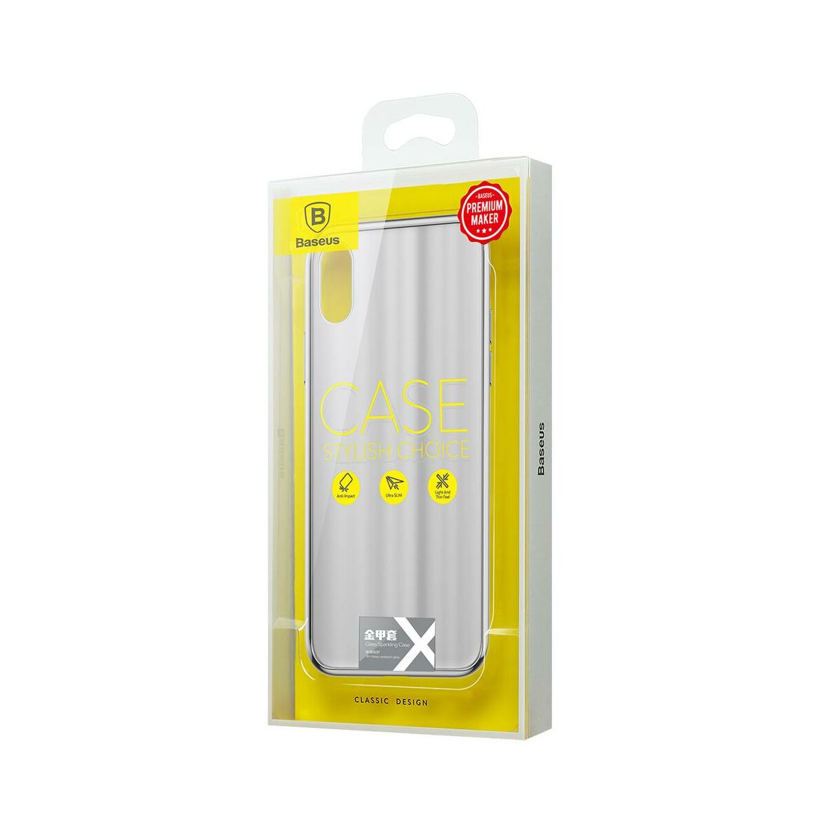 Baseus iPhone X/XS tok, Glass Sparkling, fehér (WIAPIPHX-KI02)