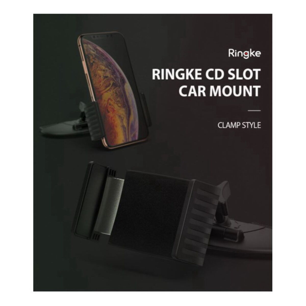 Ringke autós telefontartó, Clamp CD Slot, CD lejátszóba helyezhető, Fekete