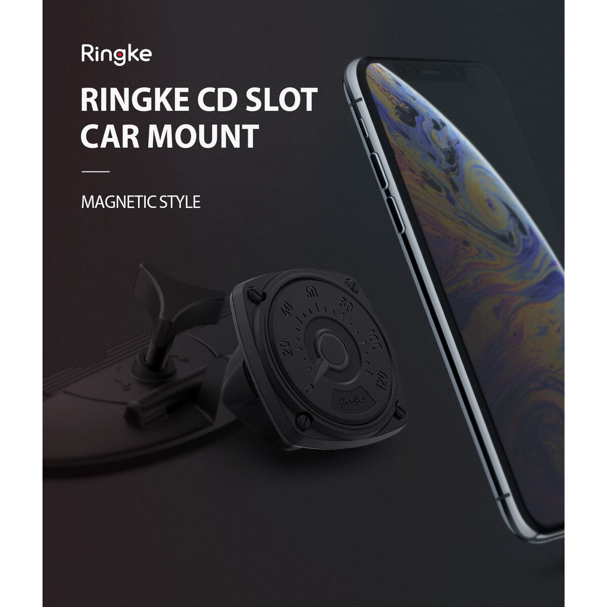 Ringke autós telefontartó, Square CD Slot, CD lejátszóba helyezhető, Fekete