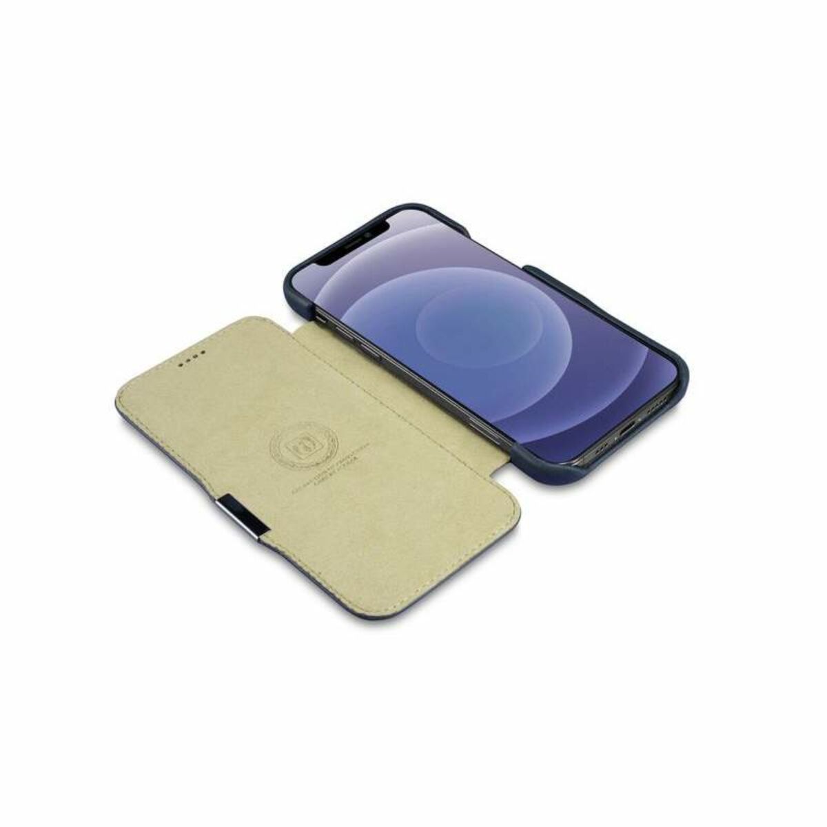 Kép 9/9 - iCarer iPhone 12 mini (5.4) tok, Luxury Leather Sorozat oldalt nyíló (fémcsattal az elején), kék