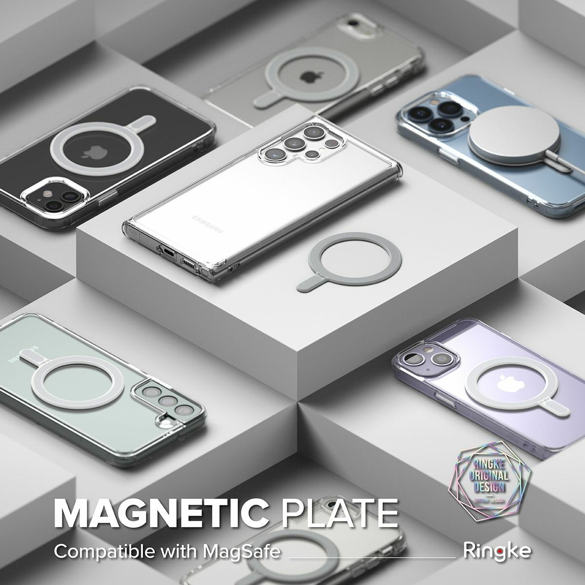 Kép 6/15 - Ringke Magnetic Plate, mágneses korong, MagSafe kompatibilis, öntapadós, Szürke