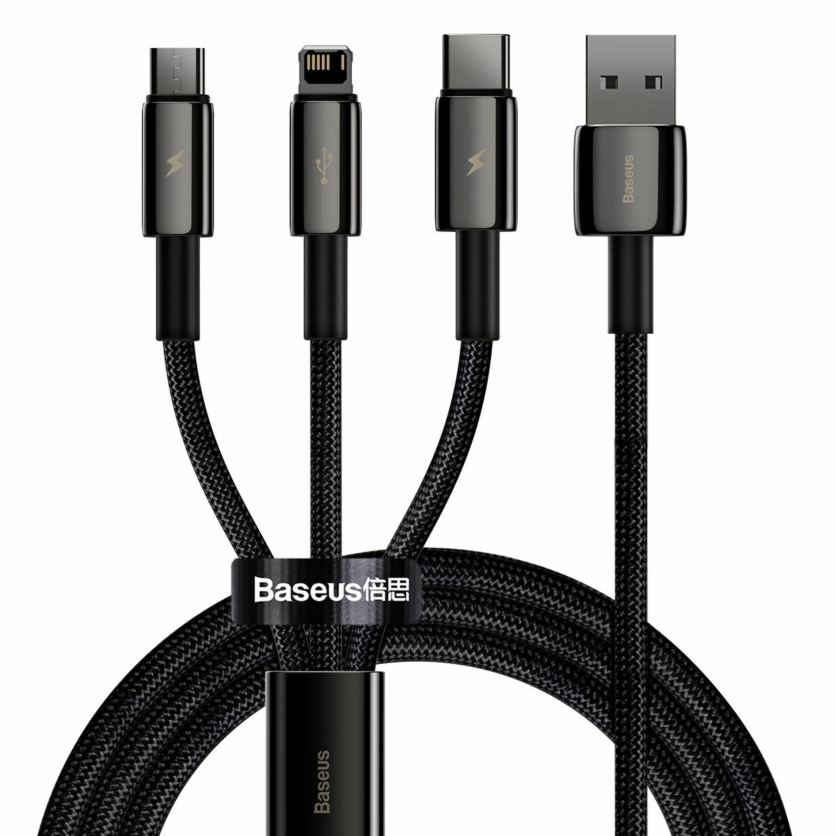 Kép 3/14 - Baseus Univerzális kábel, Tungsten 3-in-1 USB töltőhöz (Type C / Lightning / micro USB) 3.5A 1.5m, fekete (CAMLTWJ-01)