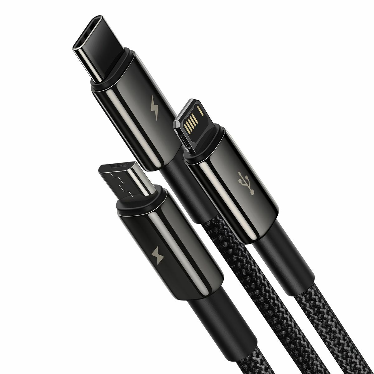 Kép 4/14 - Baseus Univerzális kábel, Tungsten 3-in-1 USB töltőhöz (Type C / Lightning / micro USB) 3.5A 1.5m, fekete (CAMLTWJ-01)
