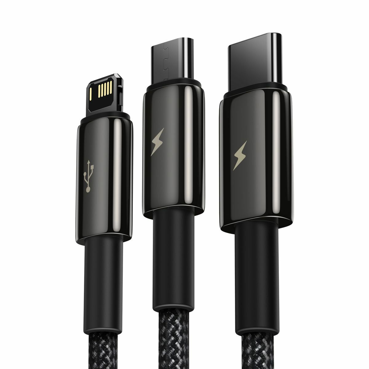 Kép 6/14 - Baseus Univerzális kábel, Tungsten 3-in-1 USB töltőhöz (Type C / Lightning / micro USB) 3.5A 1.5m, fekete (CAMLTWJ-01)