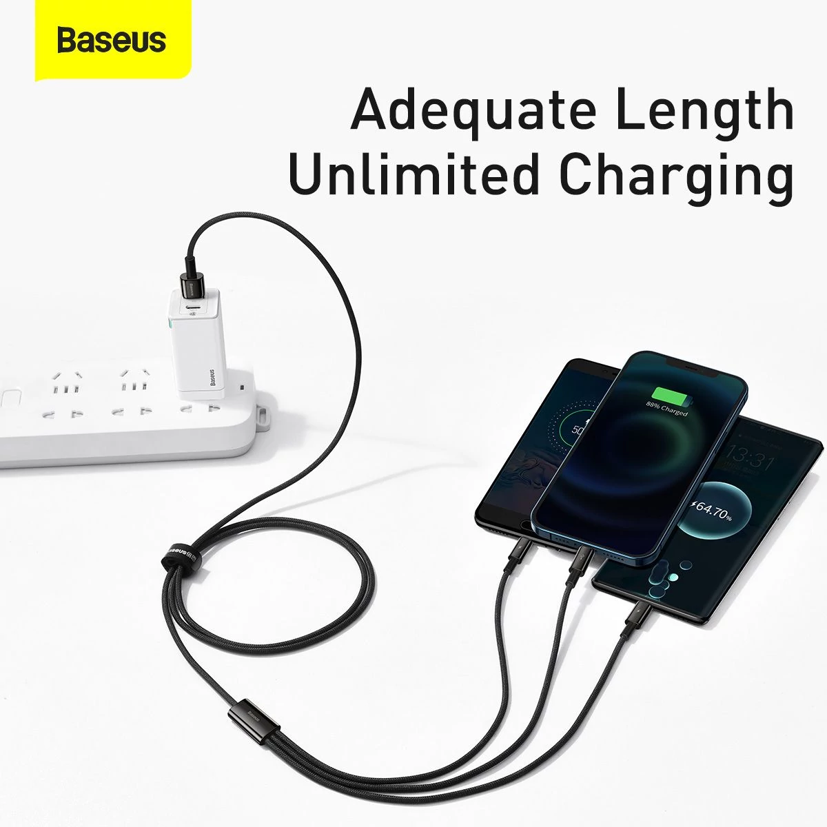 Kép 8/14 - Baseus Univerzális kábel, Tungsten 3-in-1 USB töltőhöz (Type C / Lightning / micro USB) 3.5A 1.5m, f