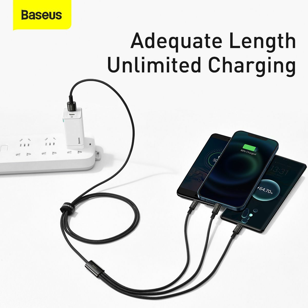 Kép 8/14 - Baseus Univerzális kábel, Tungsten 3-in-1 USB töltőhöz (Type C / Lightning / micro USB) 3.5A 1.5m, fekete (CAMLTWJ-01)