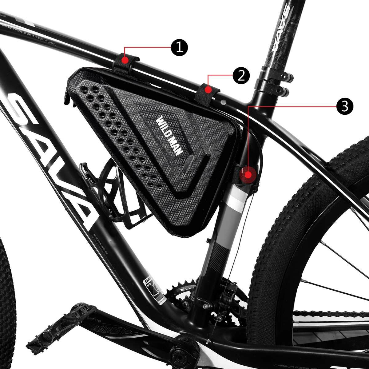 Kép 7/10 - WILDMAN kerékpár táska ES19, 3L, több funkciós, vízálló, középső vázra szerelhető, háromszög alakú, tárolótáska, fekete