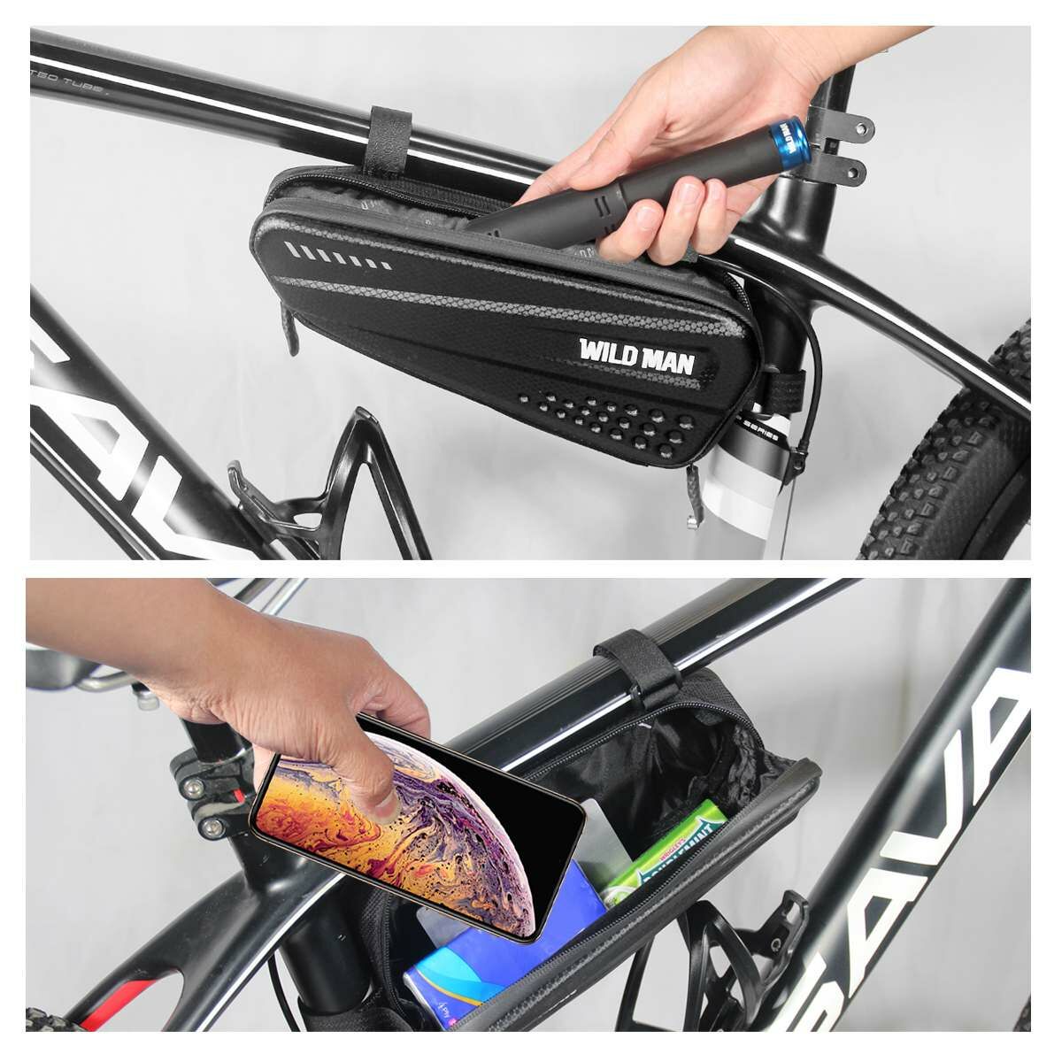 Kép 5/6 - WILDMAN kerékpár táska ES4, 1.2L, több funkciós, vízálló, középső vázra szerelhető, tárolótáska, fekete