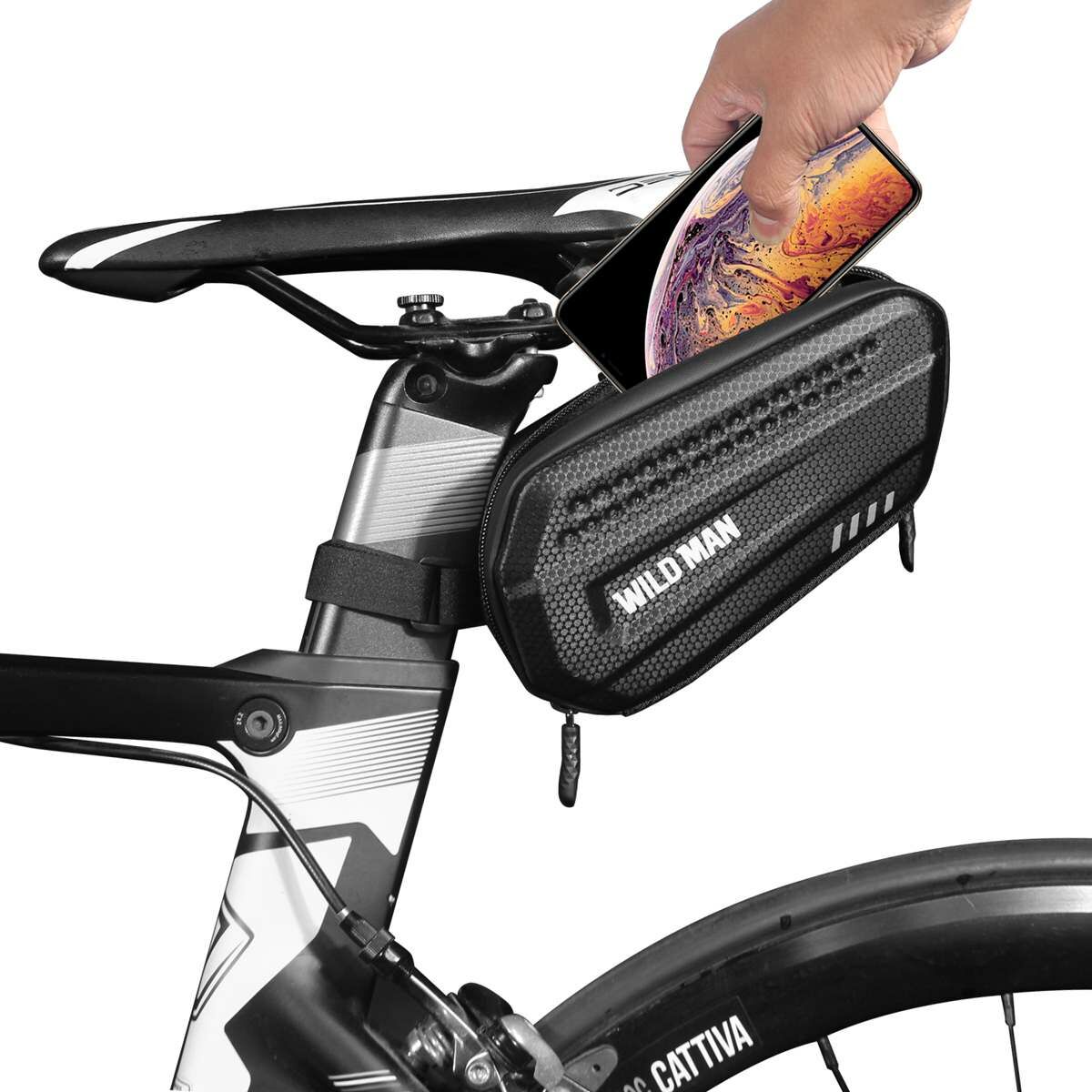 Kép 7/9 - WILDMAN kerékpár táska ES7, 1.2L, több funkciós, vízálló, ülés alatti vázra szerelhető, tárolótáska, fekete