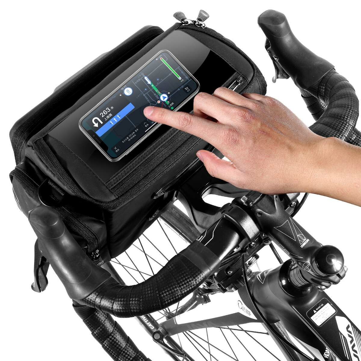 Kép 3/5 - WILDMAN kerékpár táska GS6, 4L, több funkciós, vízálló, kormányra szerelhető, érintő kijelző, tárolótáska, fekete