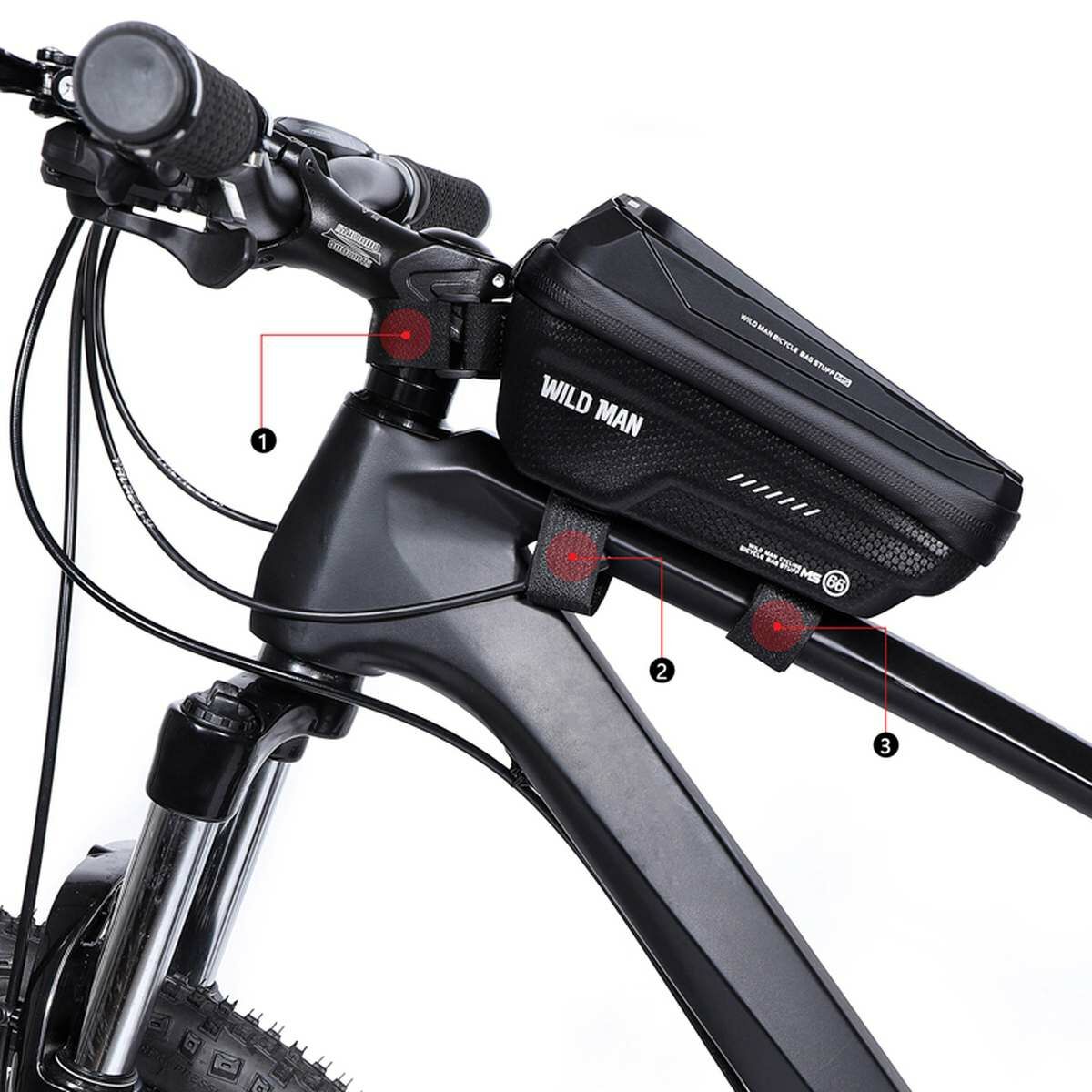 Kép 4/8 - WILDMAN kerékpár táska MS66, 1L, több funkciós, vízálló, középső vázra szerelhető, tárolótáska, fekete