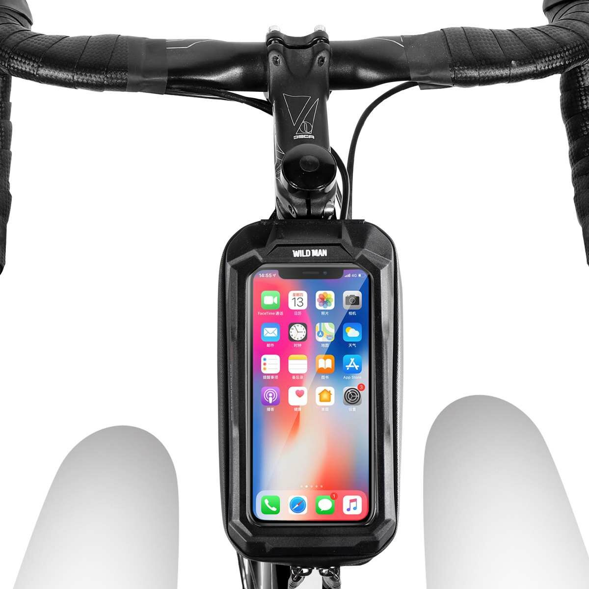 Kép 6/15 - WILDMAN kerékpár táska X2, 1L, több funkciós, vízálló, középső vázra szerelhető, érintő kijelző, max. 6.7 inch, fekete
