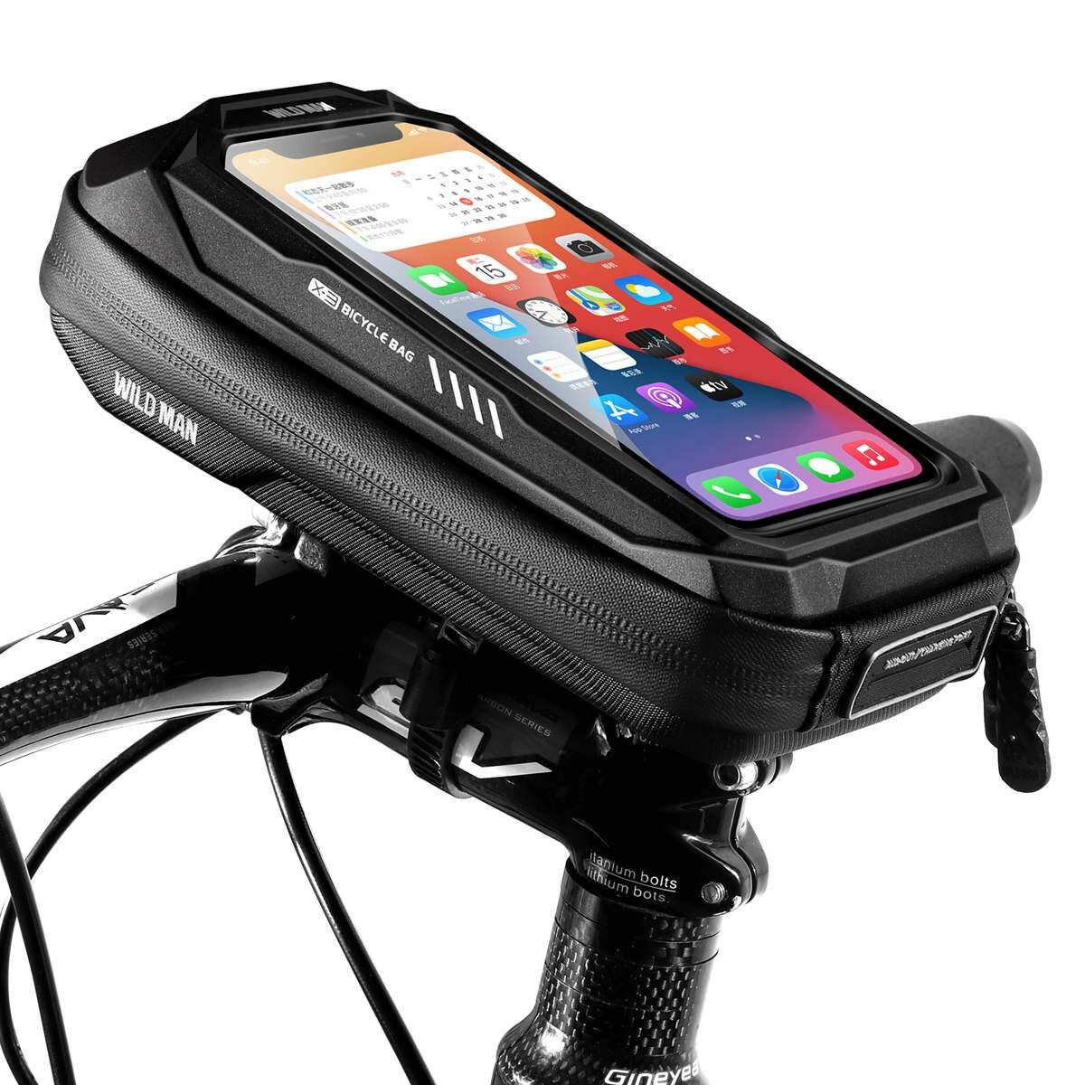 Kép 1/16 - WILDMAN kerékpár táska X3, 0.5L, több funkciós, vízálló, kormányra szerelhető, érintő kijelző, max. 6.7 inch, fekete