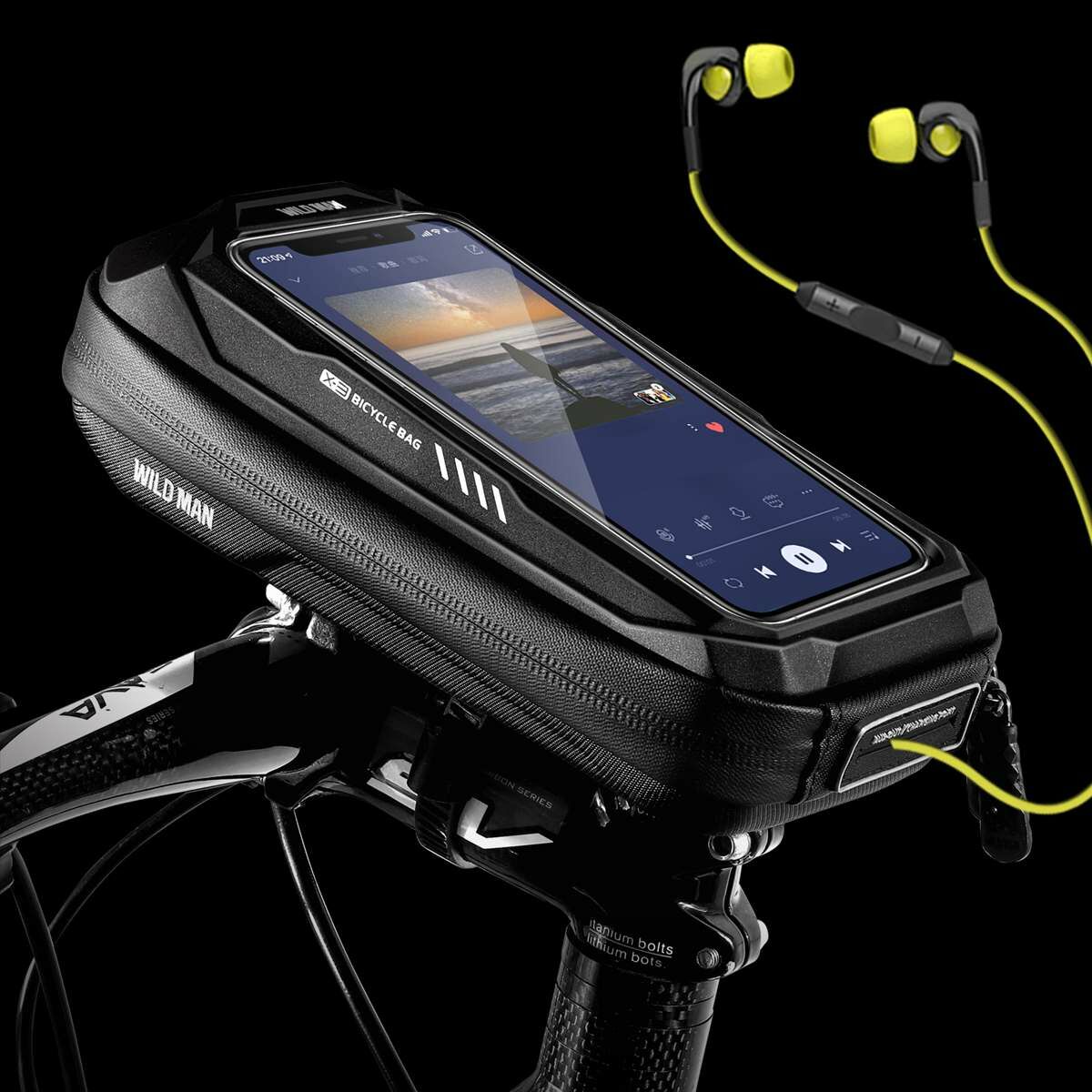 Kép 5/16 - WILDMAN kerékpár táska X3, 0.5L, több funkciós, vízálló, kormányra szerelhető, érintő kijelző, max. 6.7 inch, fekete