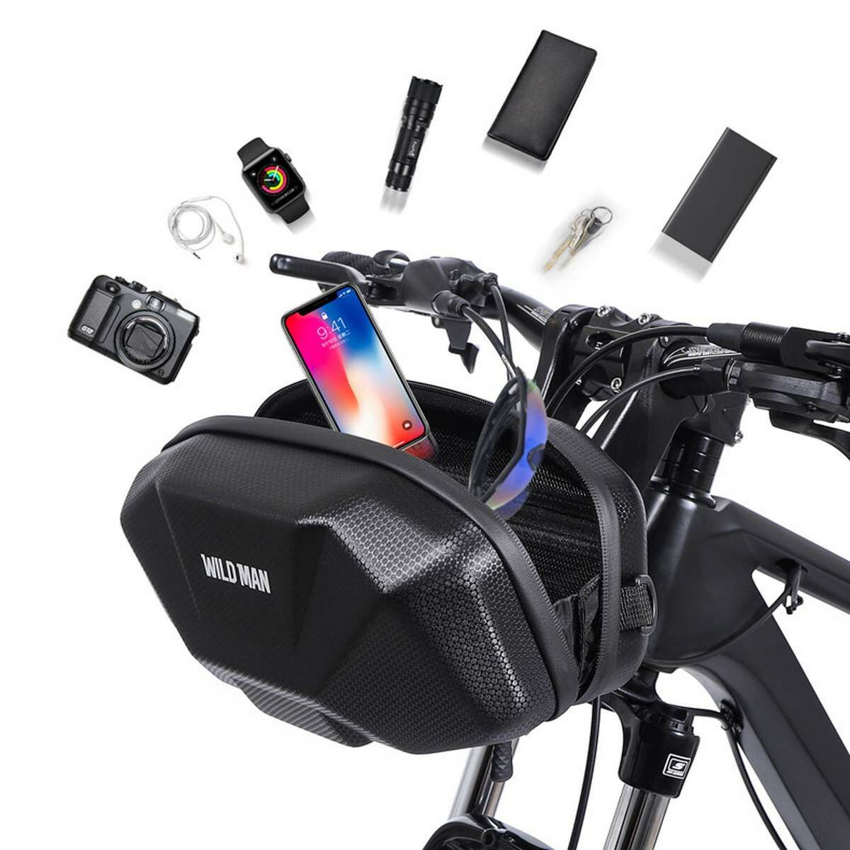 Kép 2/10 - WILDMAN Kerékpár táska X9, 3.5L, több funkciós, vízálló, kormányra szerelhető, fekete