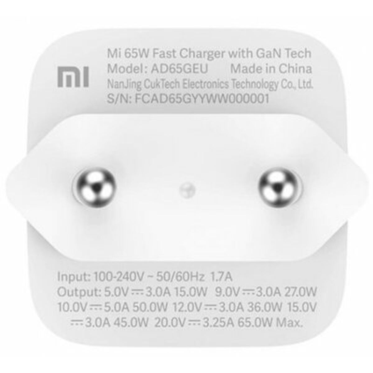 Kép 2/3 - Xiaomi Mi Type-C GaN hálózati gyorstöltő (Type-C kábellel 5A,1m) 65W fehér EU BHR4499GL
