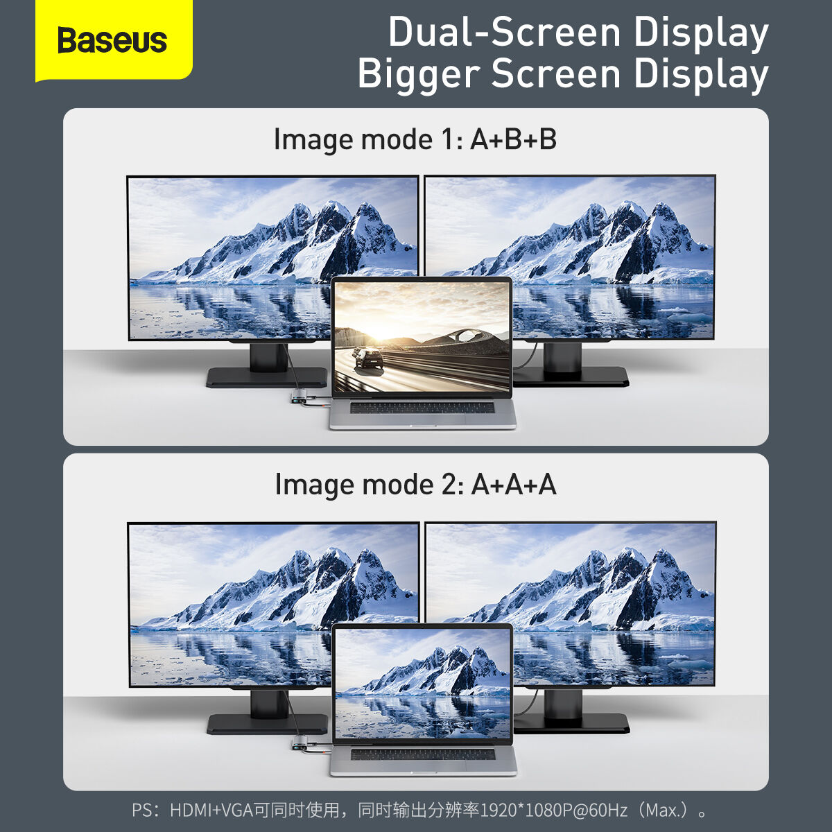 Kép 13/16 - Baseus HUB Metal Gleam Series 9-in-1 Multifunkciós (Type-C to 3x USB3.2/PD 100W/VGA Full HD 60Hz/HDMI 4K/TF+SD card/ RJ45) Dokkoló, szürke (CAHUB-CU0G)