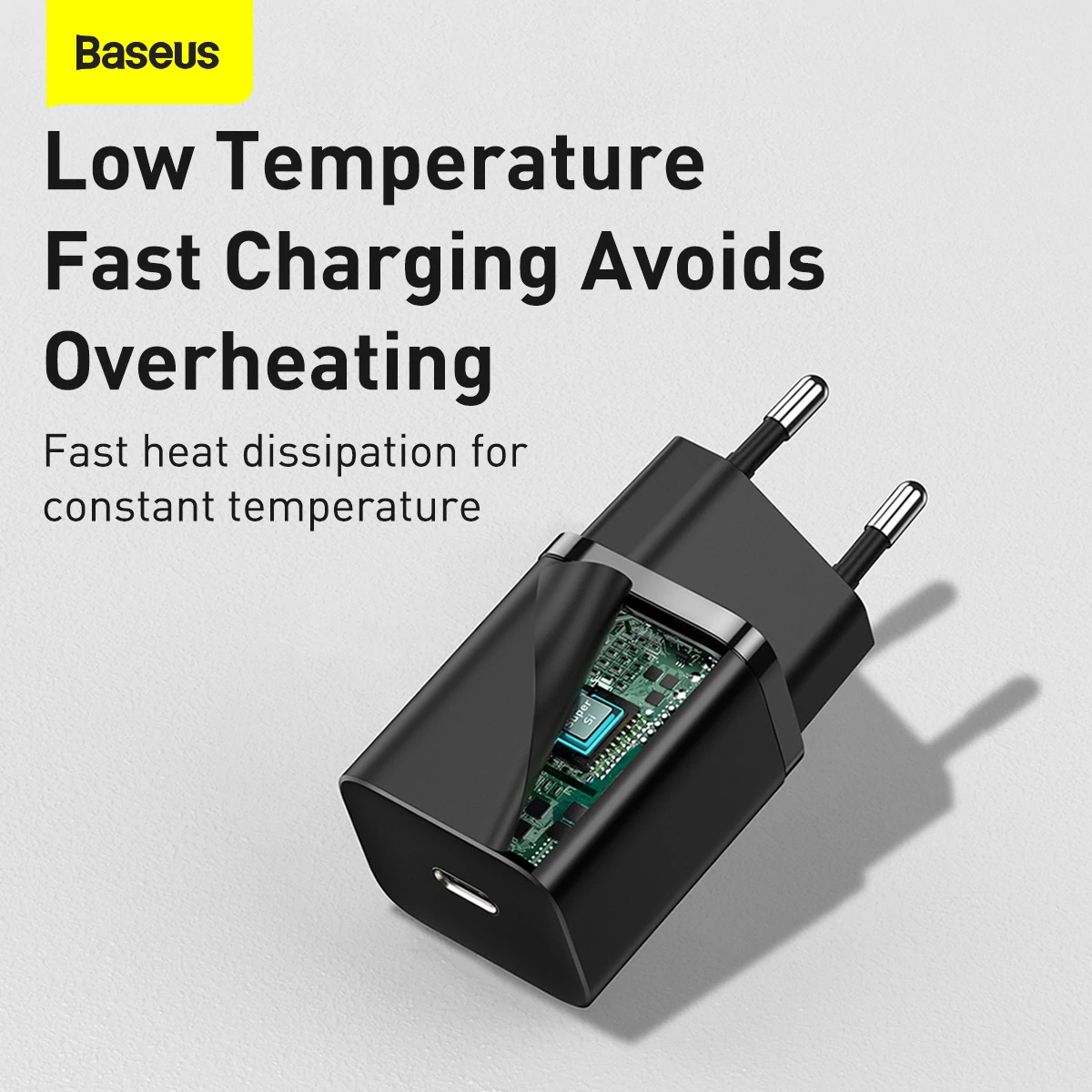 Kép 17/18 - Baseus hálózati töltő, Super Si 1C, gyorstöltő, Type-C, 30W, EU, fekete (CCSUP-J01)