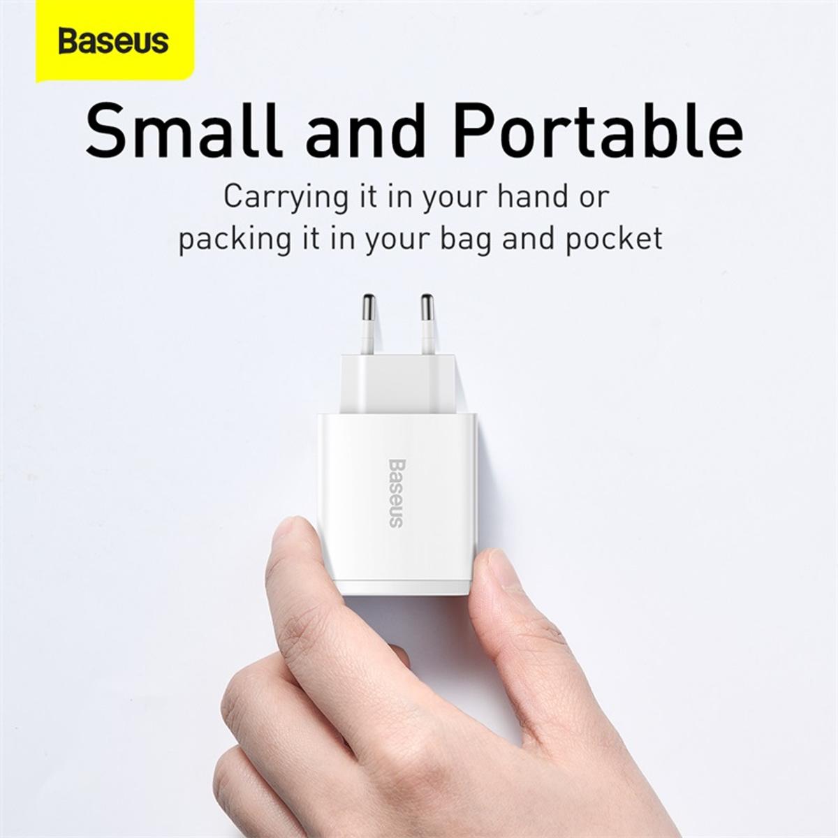 Kép 13/15 - Baseus hálózati töltő, Compact Gyors töltő U+U+C PD3.0, QC 3.0, 30W, EU, fehér (CCXJ-E02)