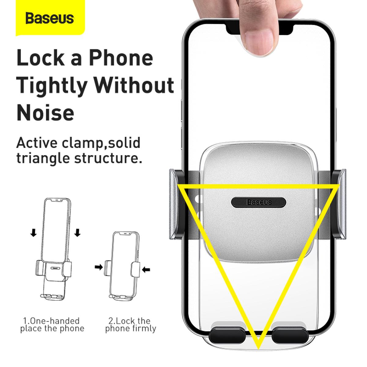 Kép 12/16 - Baseus autós telefon tartó, Easy Control Clamp Holder 2-in-1 gravitációs tartó (szellőzőrácsra és műszerfalra szerelhető), ezüst (SUYK000012)