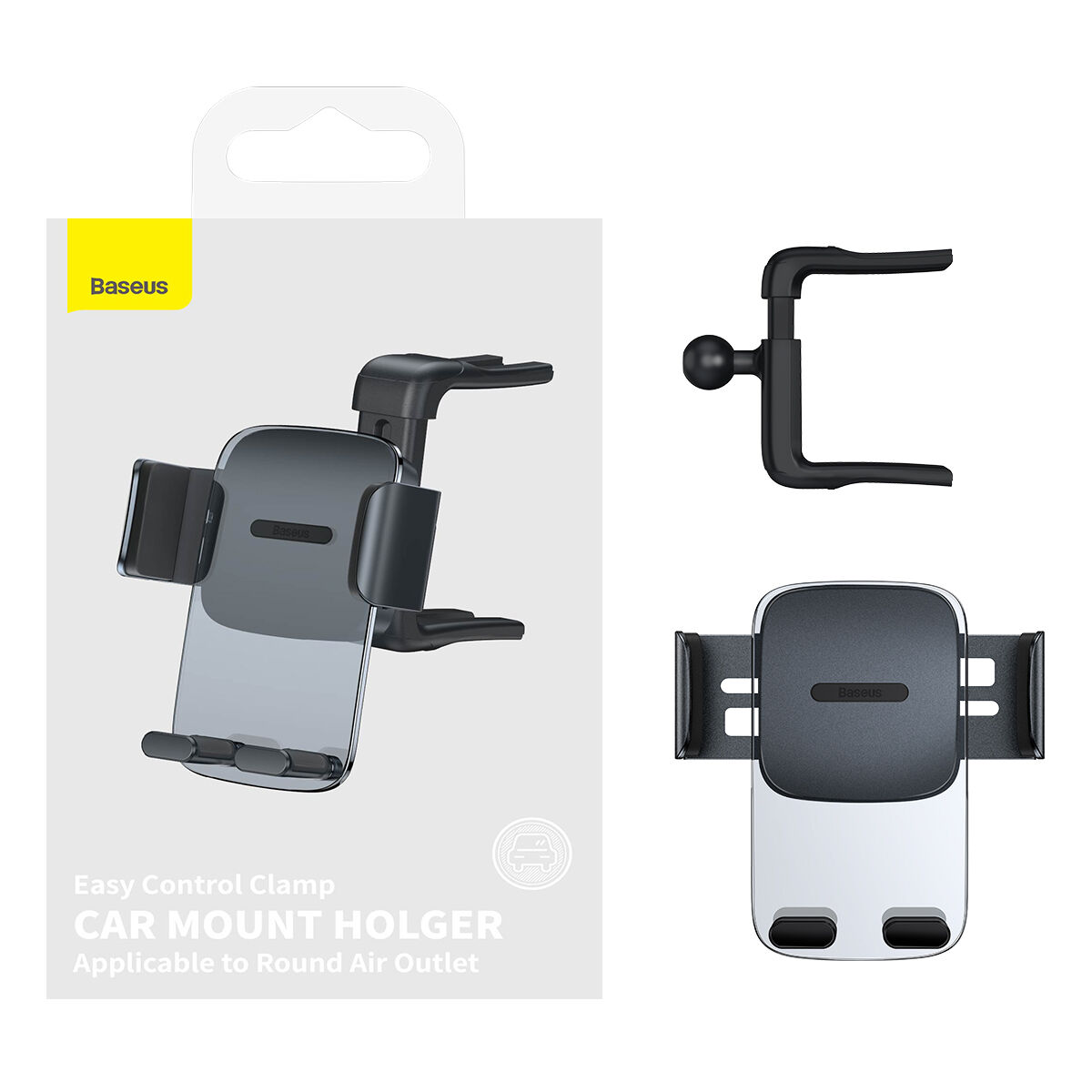 Kép 3/15 - Baseus autós telefon tartó, Easy Control Clamp Holder (kerek szellőzőrácsra szerelhető), 4.7 - 6.7 inchig, fekete (SUYK000201)
