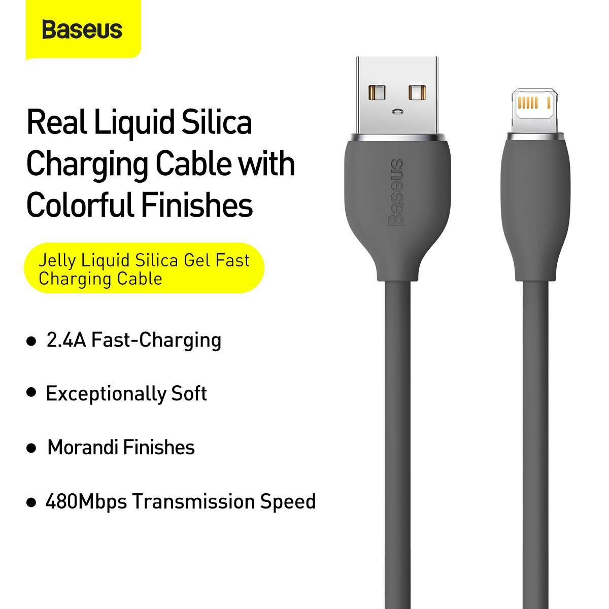 Kép 8/18 - Baseus Lightning kábel, Jelly Liquid Silica Gel, 2.4A, 1.2m, fekete (CAGD000001)