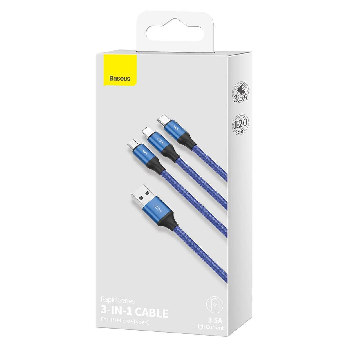 Baseus Univerzális kábel, Rapid 3-in-1, USB - Type-C / Lightning / micro USB, 1.2m, kék (CAJS000003)