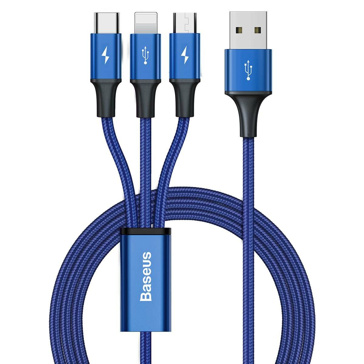 Kép 3/17 - Baseus Univerzális kábel, Rapid 3-in-1, USB - Type-C / Lightning / micro USB, 1.2m, kék (CAJS000003)