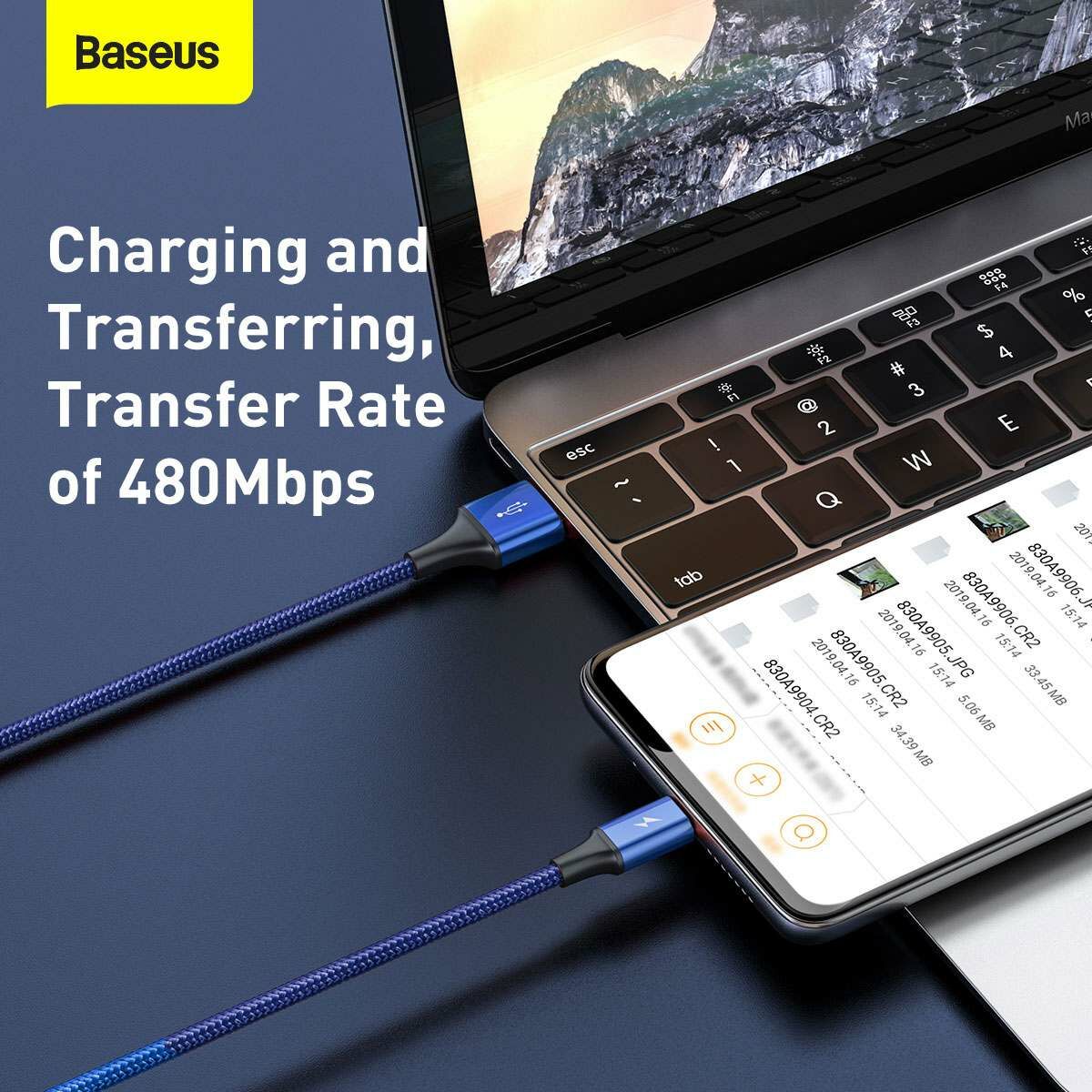 Kép 16/17 - Baseus Univerzális kábel, Rapid 3-in-1, USB - Type-C / Lightning / micro USB, 1.2m, kék (CAJS000003)