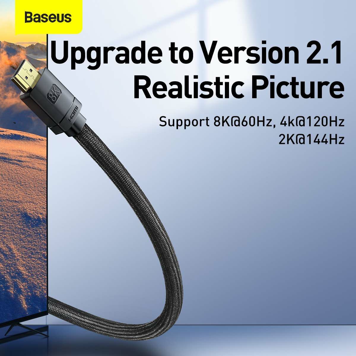 Kép 11/16 - Baseus Videó kábel, High definition sorozat HDMI - HDMI 2.1, 8K 60Hz, 4K 120Hz, 2K 144 Hz, 3D eARC QMS Dynamic HDR VRR ALLM, 3m, fekete (CAKGQ-L01)