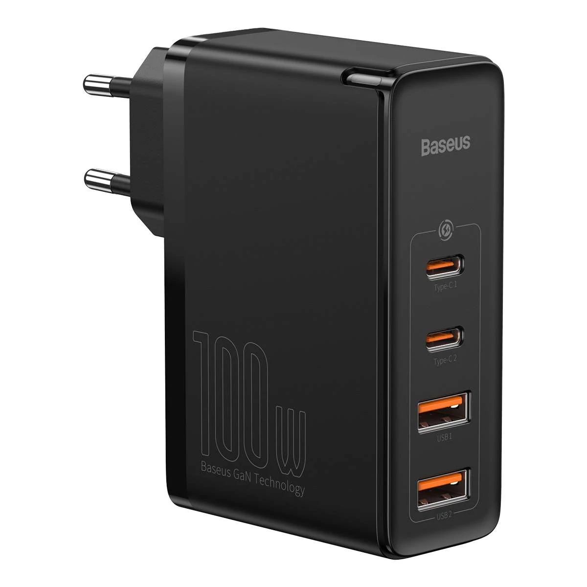 Kép 3/19 - Baseus hálózati töltő, GaN2 Pro gyorstöltő, C+C+U+U, PD 3.0, gyorstöltő 4.0, 100W, fekete (CCGAN2P