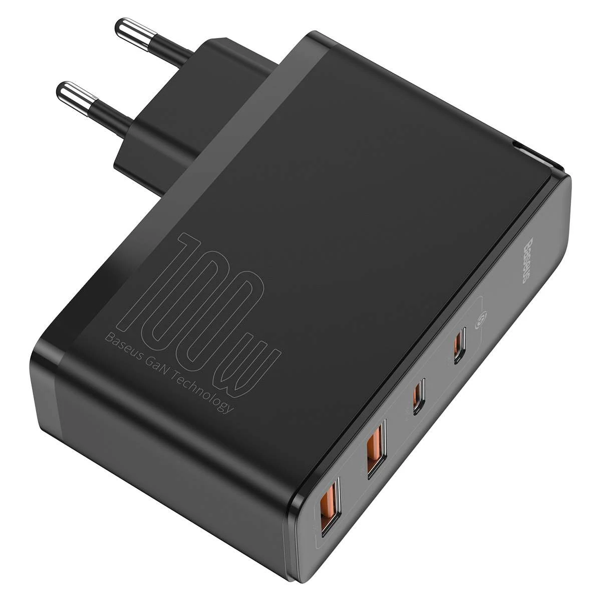 Kép 4/19 - Baseus hálózati töltő, GaN2 Pro gyorstöltő, C+C+U+U, PD 3.0, gyorstöltő 4.0, 100W, fekete (CCGAN2P