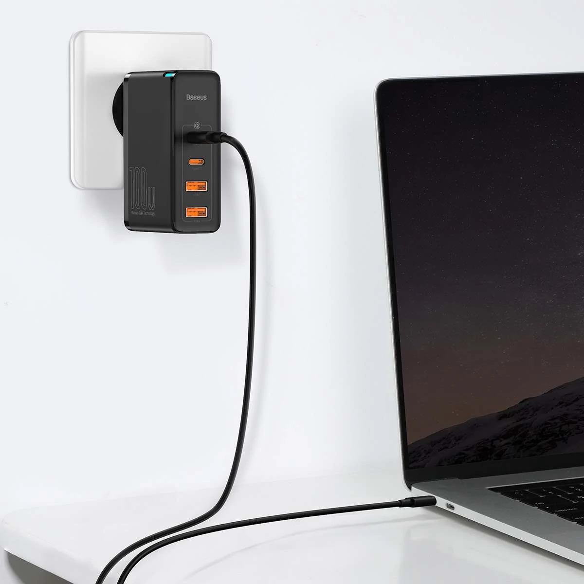 Kép 19/19 - Baseus hálózati töltő, GaN2 Pro gyorstöltő, C+C+U+U, PD 3.0, gyorstöltő 4.0, 100W, fekete (CCGAN2P