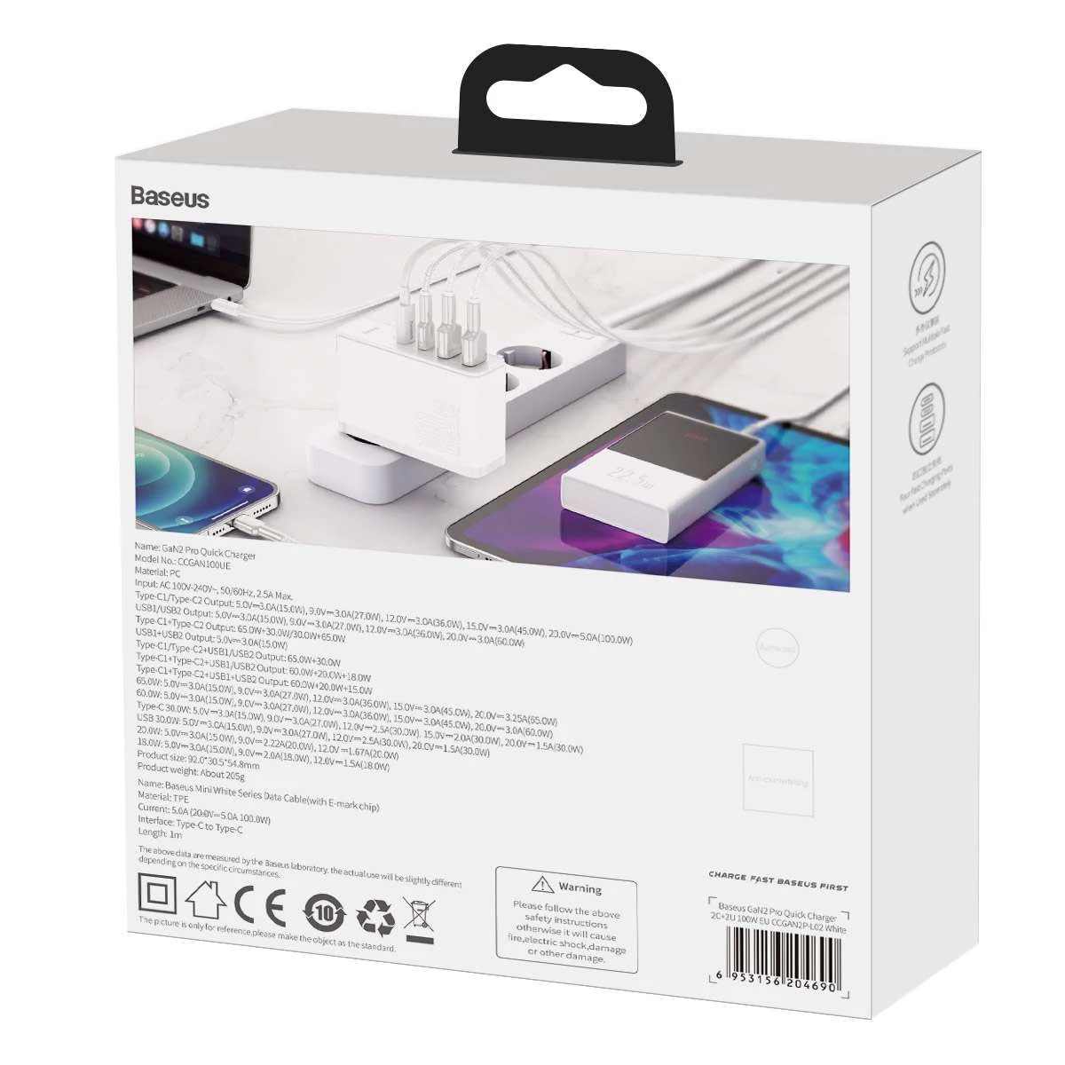 Kép 2/19 - Baseus hálózati töltő, GaN2 Pro gyorstöltő100W, fehér (CCGAN2P-L02)