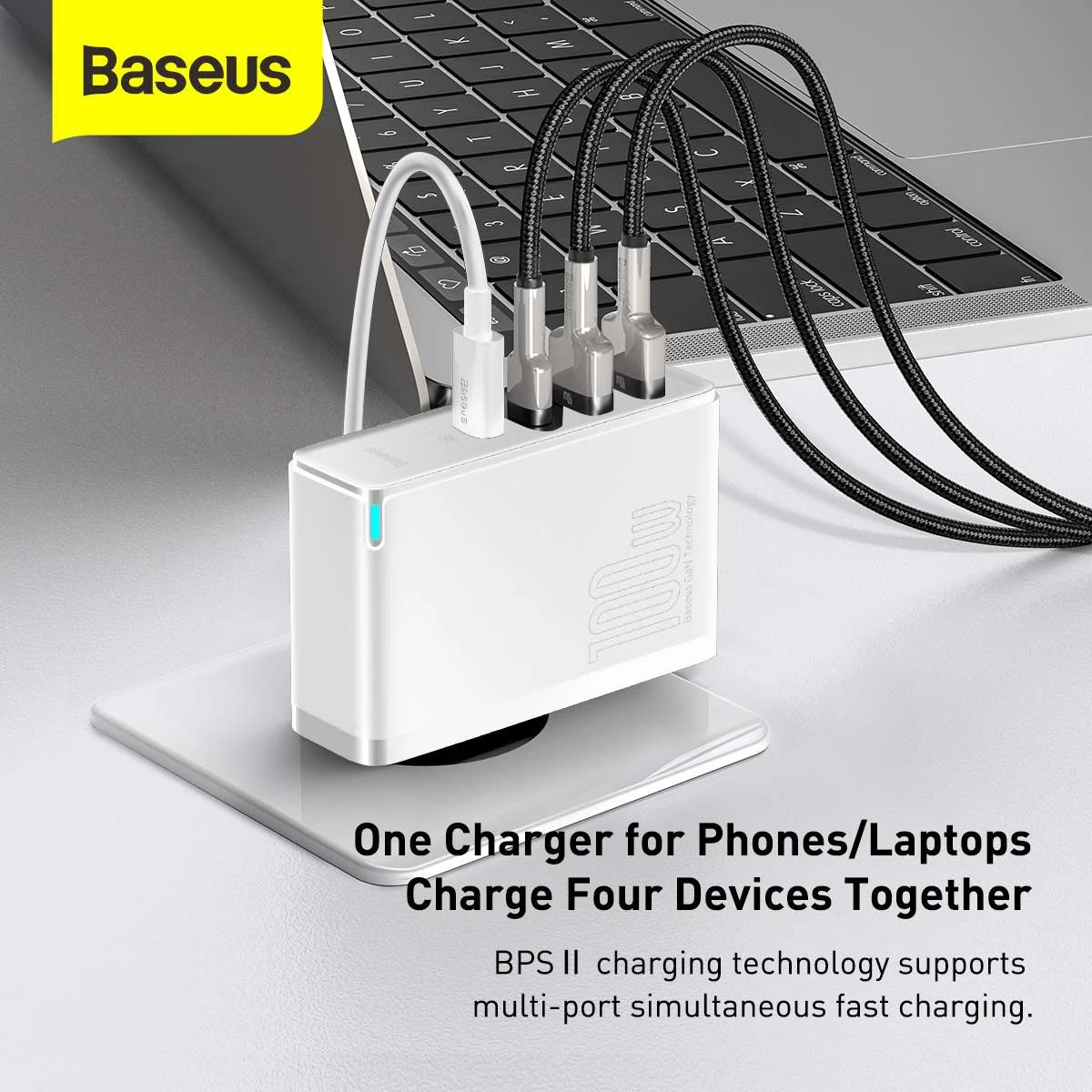 Kép 10/19 - Baseus hálózati töltő, GaN2 Pro gyorstöltő100W, fehér (CCGAN2P-L02)