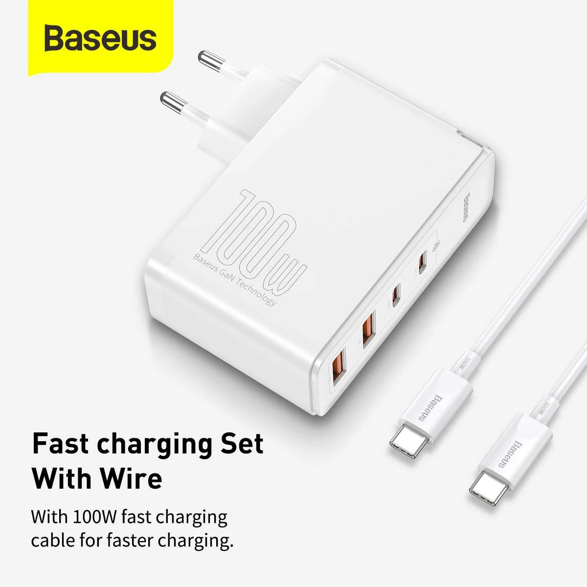 Kép 11/19 - Baseus hálózati töltő, GaN2 Pro gyorstöltő100W, fehér (CCGAN2P-L02)