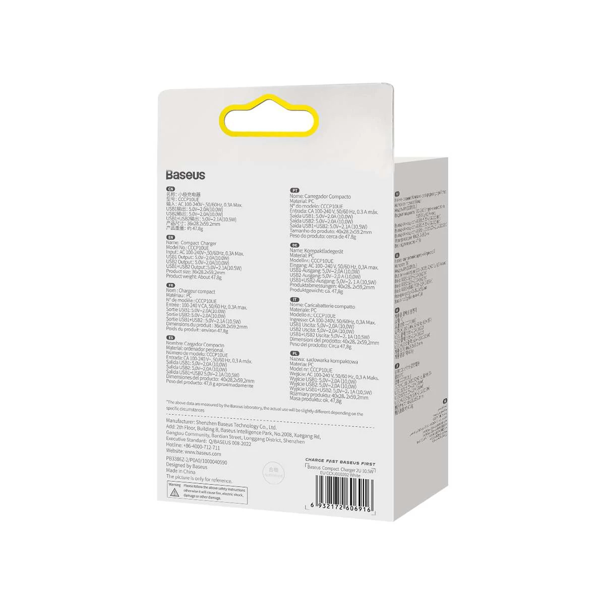 Kép 2/17 - Baseus hálózati töltő, Compact töltő U+U, 10.5W, EU, fehér (CCXJ010202)