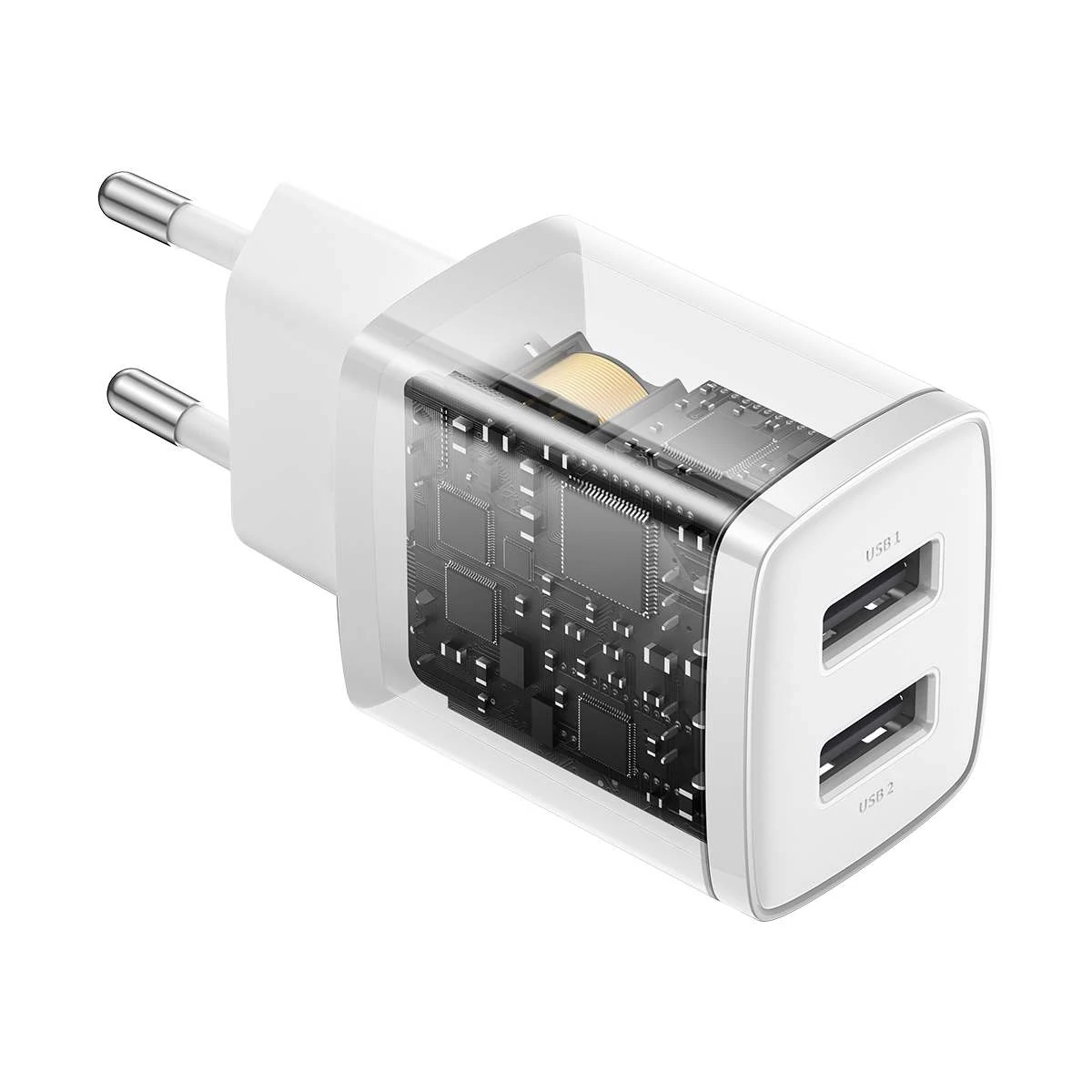 Kép 7/17 - Baseus hálózati töltő, Compact töltő U+U, 10.5W, EU, fehér (CCXJ010202)